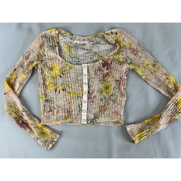 Free People We The Free Angelina Top Long Sleeve Sheer Lace Floral Cropped Top S - Picture 7 of 13